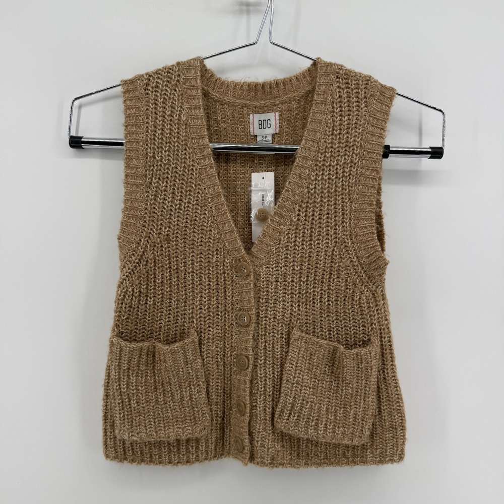 BDG Cardigan Vest Womens S Tan Marled Cotton Blend Button Front Pockets